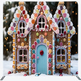 Aperturee - Aperturee Gingerbread House Snow Christmas Pillow Case Backdrop